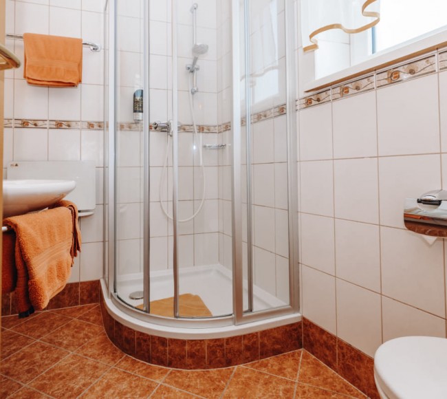 Dusche im Badezimmer im Appartement Typ B